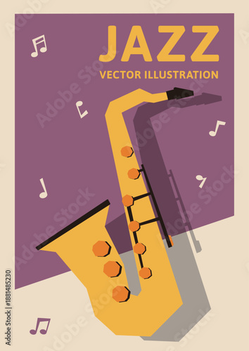 縦型Aサイズの背景素材。サクソフォーンが描かれたレトロなデザインのベクターイラストデータ