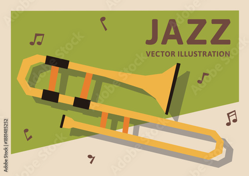 横型Aサイズの背景素材。トロンボーンが描かれたレトロなデザインのベクターイラストデータ