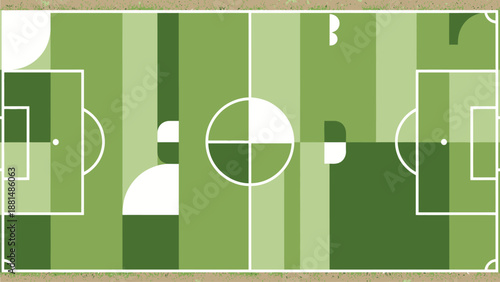 Abstract soccer pitch background design, flat vector , geometric shapes inspired by football field markings, minimal, clean, modern sports theme