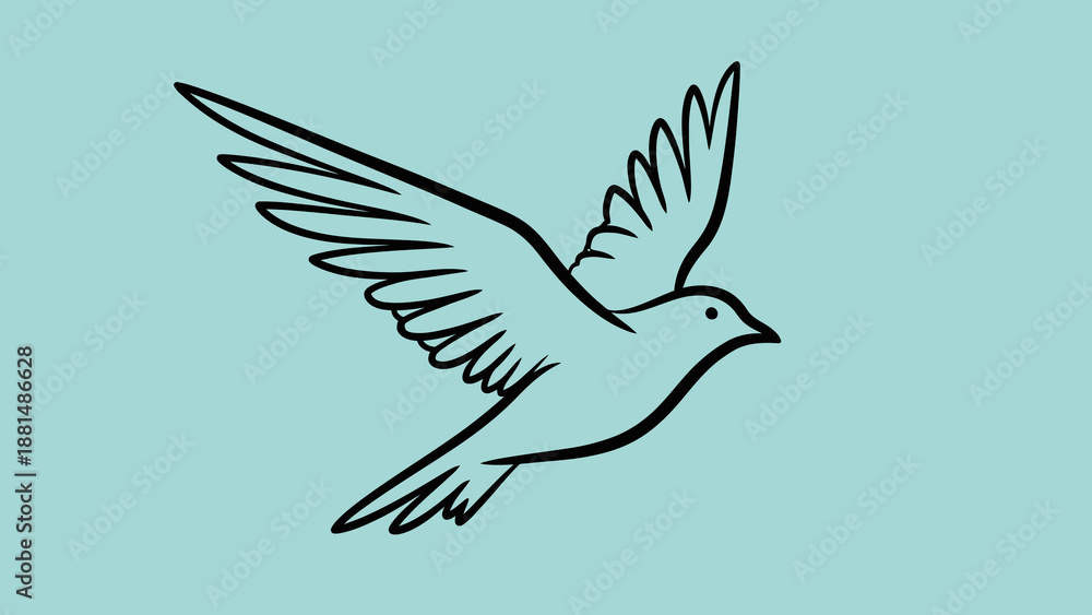 Obraz premium A serene minimalist line art sketch of a bird in graceful flight, symbolizing freedom, peace, and natural beauty, perfect for tranquil design elements
