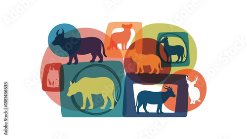 A vibrant collection of diverse animal silhouettes, creatively sketched within colorful abstract shapes, offering a captivating and artistic wildlife impression