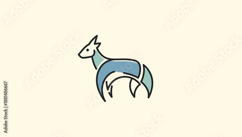 Stylized artistic sketch of a horse in a minimalist line art style with blue and white segments against a neutral background, evoking elegance and simplicity