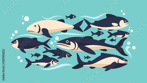 A vibrant school of fish swimming together in a clear blue ocean, a beautiful underwater sketch filled with life and movement, perfect for nature and marine themes