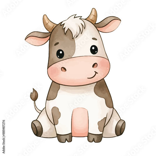 Funny cartoon cow isolated on white background cute farm animal illustration