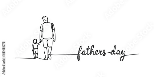 Continuous one line drawing of Father and Son walking with Fathers Day Text.