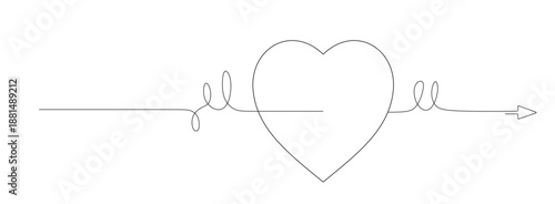 Line art of an arrow pointing and aiming at a heart, right on target, until it pierces the heart. falling in love. vector illustration