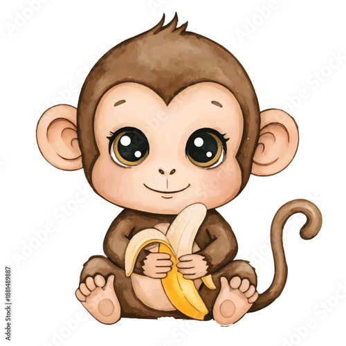 Photography Cute cartoon monkey animal set watercolor