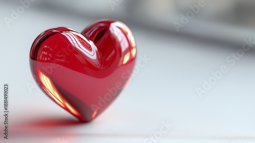 Glossy Red Heart 3D Render on Bright Textured Surface with Copy Space for Valentines Day and Love Concept
