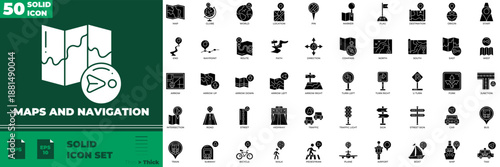 Maps And Navigation Solid Editable Icons set