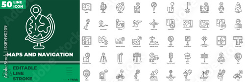 Maps And Navigation Line Editable Icons set