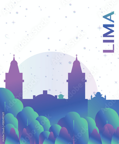 Lima, Peru gradient futuristic poster. Vector landmark abstract silhouette graphic for brochure, vertical page, booklet, cover