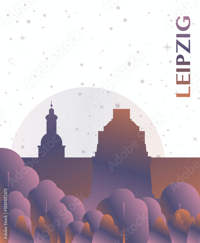 Leipzig, Germany gradient futuristic poster. Vector landmark abstract silhouette graphic for brochure, vertical page, booklet, cover