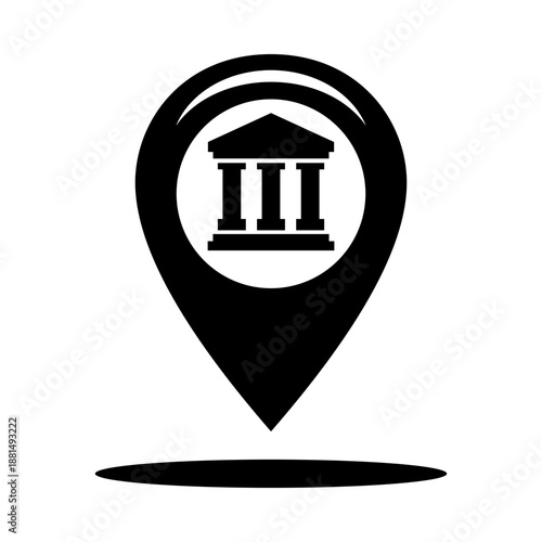Map marker icon with a government building, suitable for public services, administration offices, civic locations, and institutional navigation.