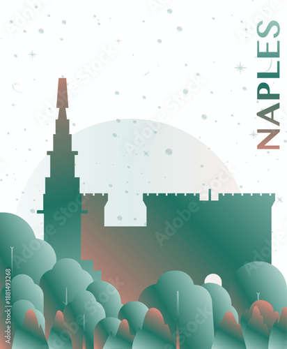 Naples, Italy gradient futuristic poster. Vector landmark abstract silhouette graphic for brochure, vertical page, booklet, cover