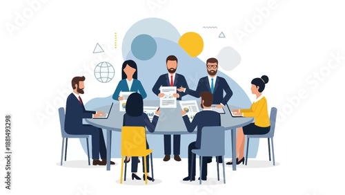 Business Meeting Around Oval Table - Diverse Team Discussing Strategy