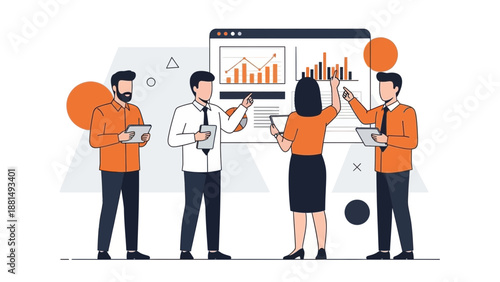 Business Meeting: Team Analyzing Financial Charts on Whiteboard