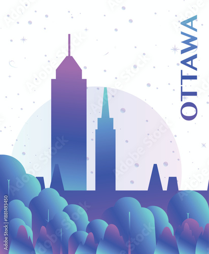 Ottawa, Canada gradient futuristic poster. Vector landmark abstract silhouette graphic for brochure, vertical page, booklet, cover