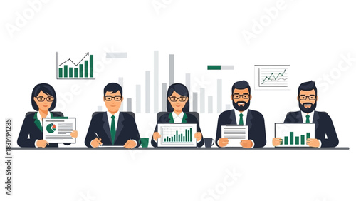 Business Team Analyzing Financial Growth Charts and Reports