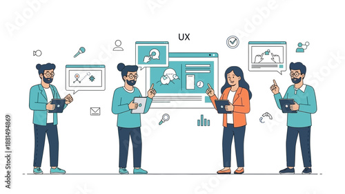 UX Design Team Collaborating on Digital Interface, User Experience Planning