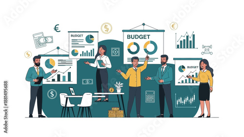 Business Team Analyzing Financial Charts and Budget Reports
