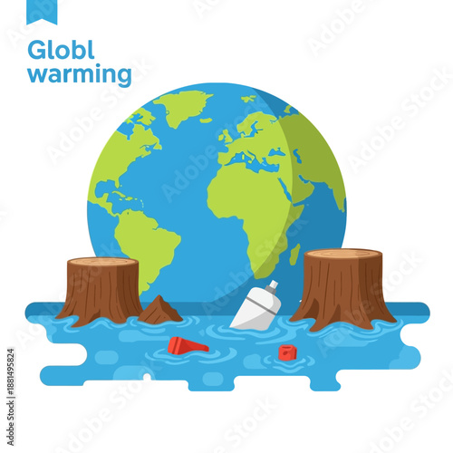 Global warming, deforestation, and pollution concept art with planet earth and water