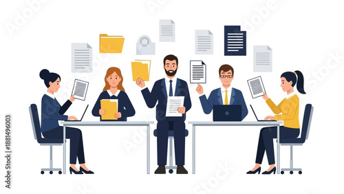 Business Team Collaboration Meeting with Documents and Laptops