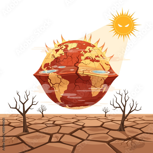 Climate Change Earth Melting Sun Cracked Dry Land Global Warming Disaster