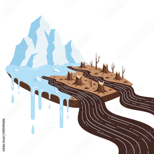 Climate Change: Melting Ice Caps and Deforestation Contrast