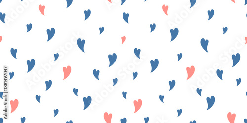 Simple minimalist heart seamless repeat pattern, Valentines day, Valentine hearts background, Romantic vector illustration.