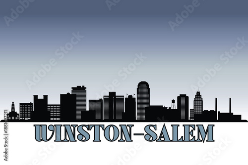 Global city Winston-Salem shown in a detailed vector skyline with grey rainy sky