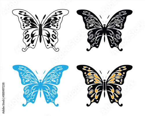 Butterfly icon set isolated on white background. EPS 10