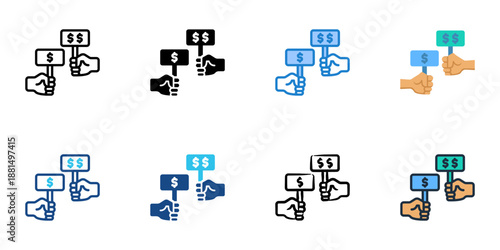 Competitive Bidding icons set multiple style collection. Editable stroke 
