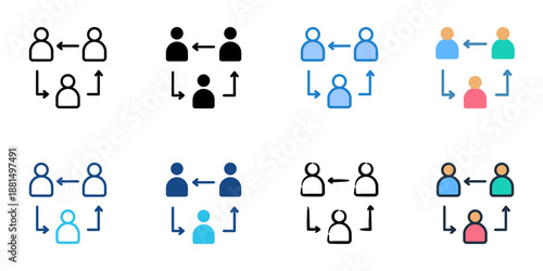 Collaborative Sourcing icons set multiple style collection. Editable stroke 
