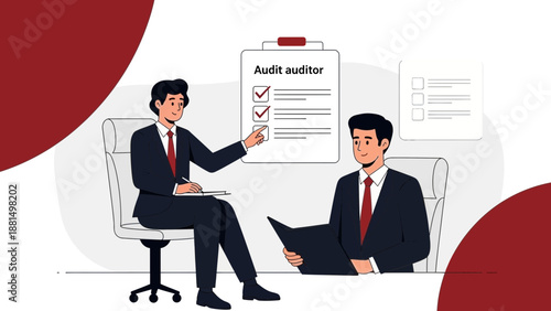 Business Audit and Review Meeting: Auditor and Client Discussing Report