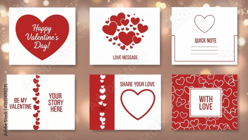  A set of red Valentines Day story templates with heart patterns and text. Holiday background collection for social media  love message concept