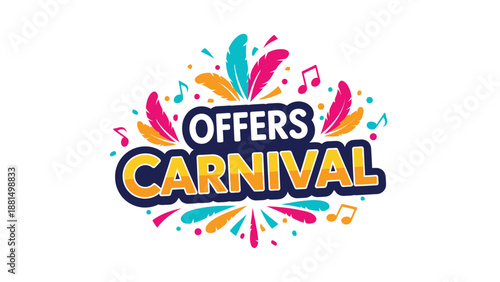 Offers Carnival, Brazilian Carnival, comercial, retail logo template. A vibrant 3D carnival offer design with festive decorations and playful colors Isolated on White background
