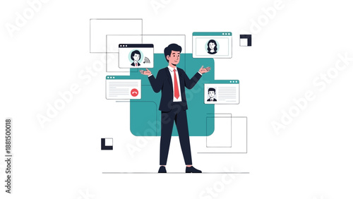 Businessman Managing Online Communication and Video Calls