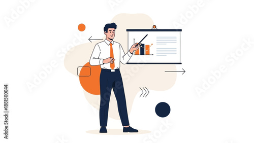 Businessman presenting data on a whiteboard with charts