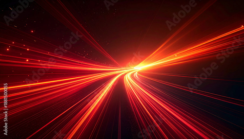 Minimalist abstract tech background with red and orange light streams cutting through darkness