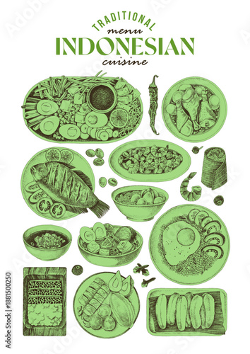 Indonesian traditional food set vector