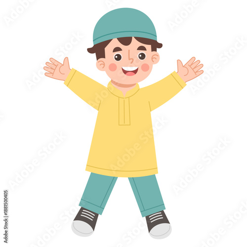 Illustration of Muslim Boy with Arms Open