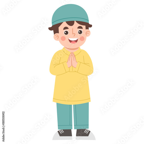 Illustration of Muslim Boy Greeting