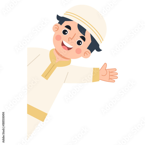 Illustration of Smiling Muslim Boy Wearing Kufi. Illustration of a Muslim boy peeking
