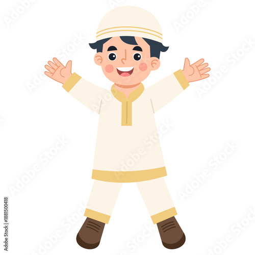 Illustration of a Muslim boy jumping