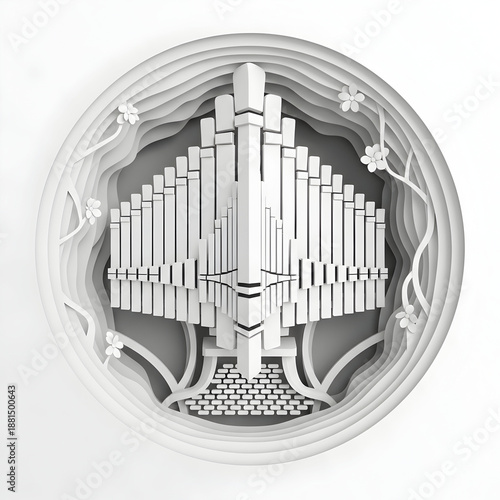 Stylized Tree with Architectural Elements in Circle.