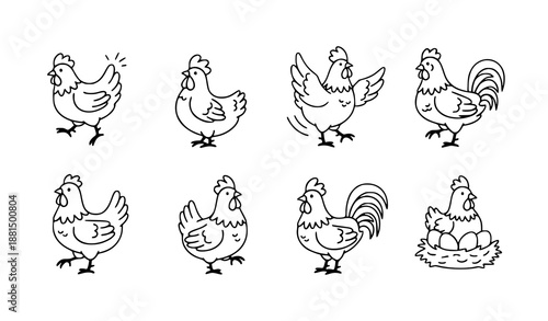 Vector Chicken Icon Set Multiple Poses for Logo, App, and Print Design