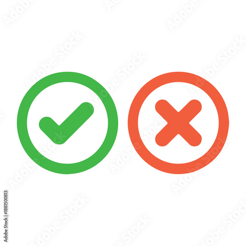 Green check mark and red x symbols in circles for approval or denial