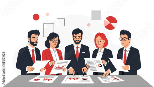 Business Team Meeting Analyzing Financial Reports and Charts