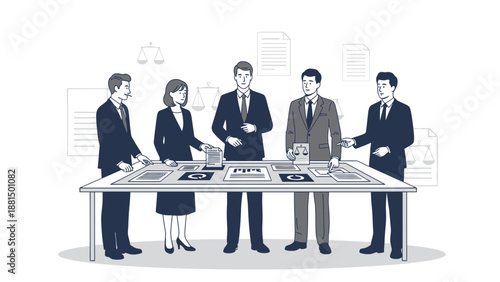 Business Team Meeting Discussing Legal Documents and Strategy