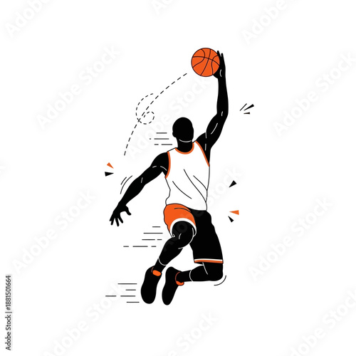 Basketball Player Dunking - Silhouette Style